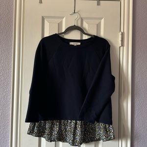Loft Dark Blue Ruffle Blouse